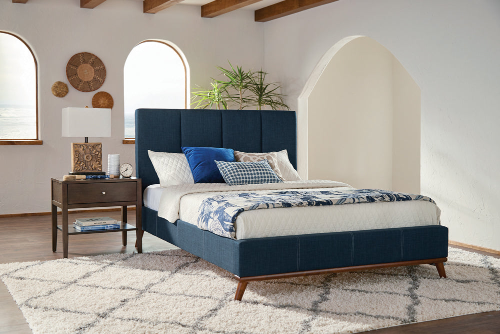 Charity Upholstered Eastern King Panel Bed Blue