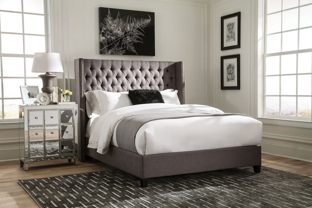 Bancroft Upholstered Eastern King Wingback Bed Grey