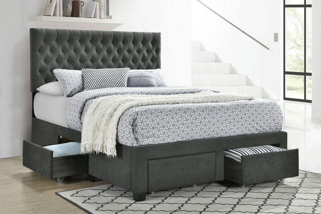 Soledad Upholstered Eastern King Storage Panel Bed Grey
