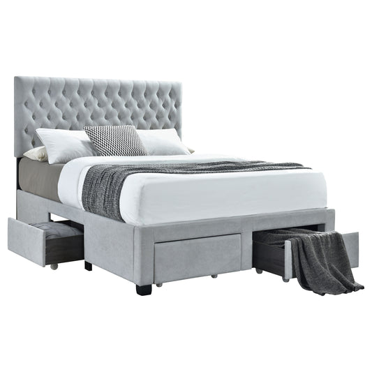 Soledad Upholstered Eastern King Storage Bed Light Grey