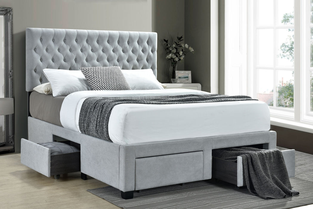 Soledad Upholstered Eastern King Storage Bed Light Grey