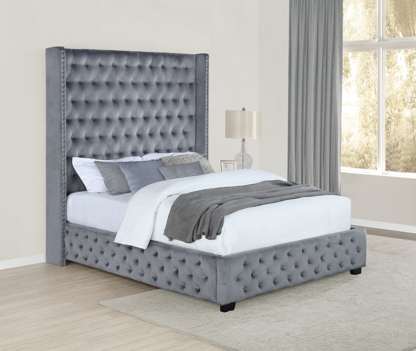 Rocori Upholstered Queen Wingback Bed Grey