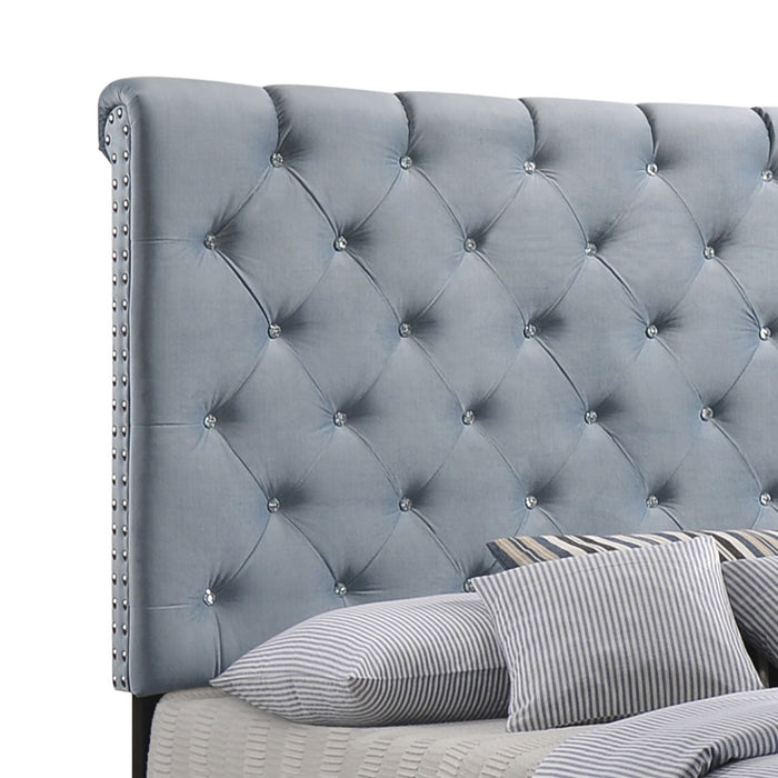 Warner Upholstered Eastern King Panel Bed Slate Blue