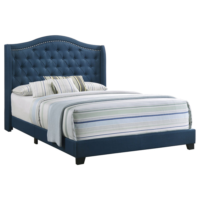 Sonoma Upholstered Queen Wingback Bed Blue