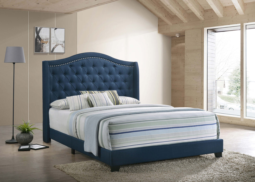 Sonoma Upholstered Eastern King Wingback Bed Blue