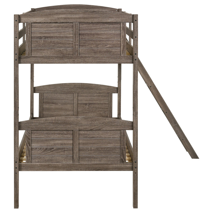 Flynn Wood Twin Over Twin Bunk Bed Weathered Brown