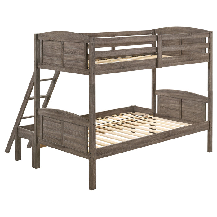 Flynn Wood Twin Over Full Bunk Bed Weathered Brown