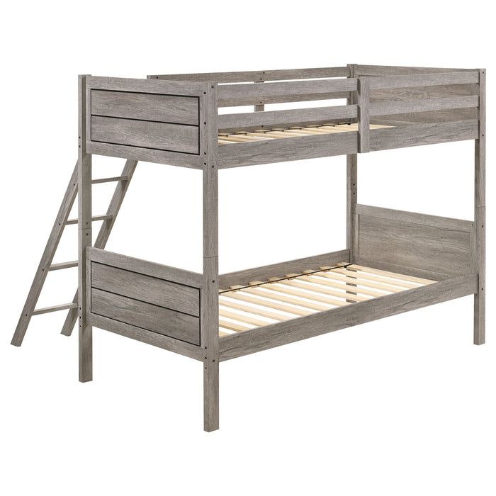 Ryder Wood Twin Over Twin Bunk Bed Weathered Taupe