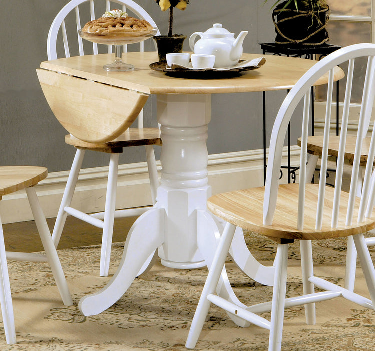 Allison Drop Leaf Round Dining Table Natural Brown and White