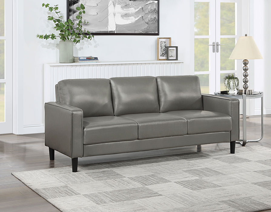 Ruth Upholstered Track Arm Faux Leather Sofa Grey
