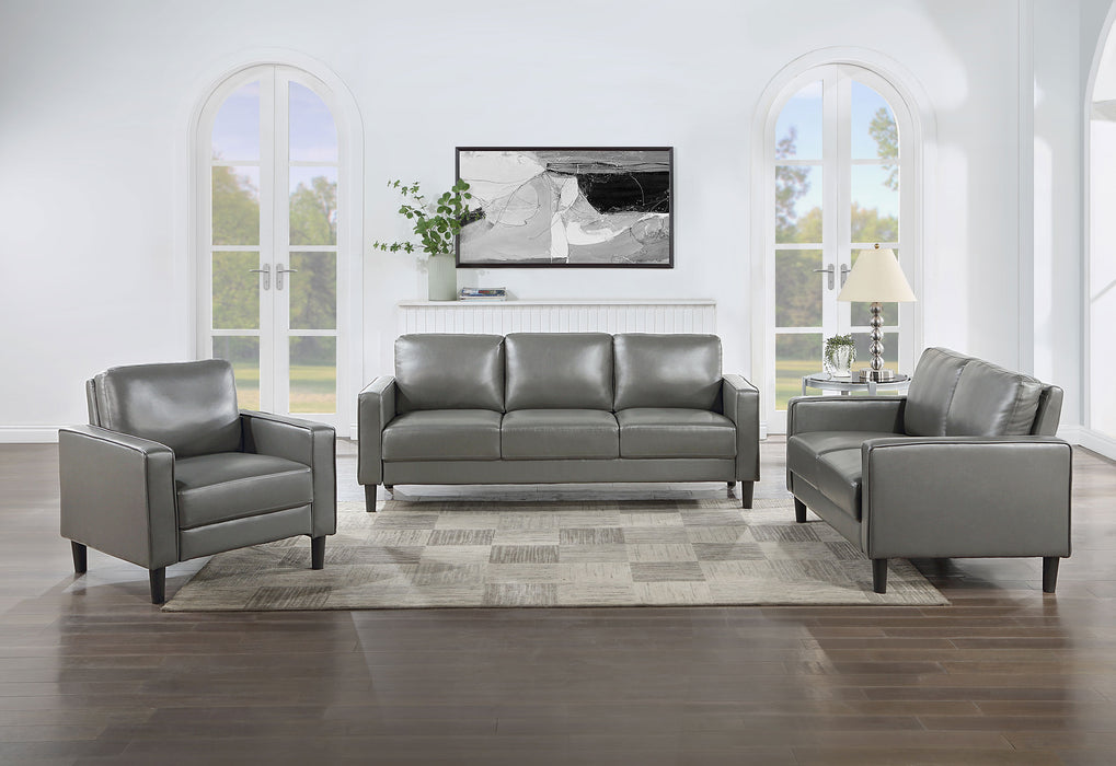 Ruth Upholstered Track Arm Faux Leather Sofa Grey