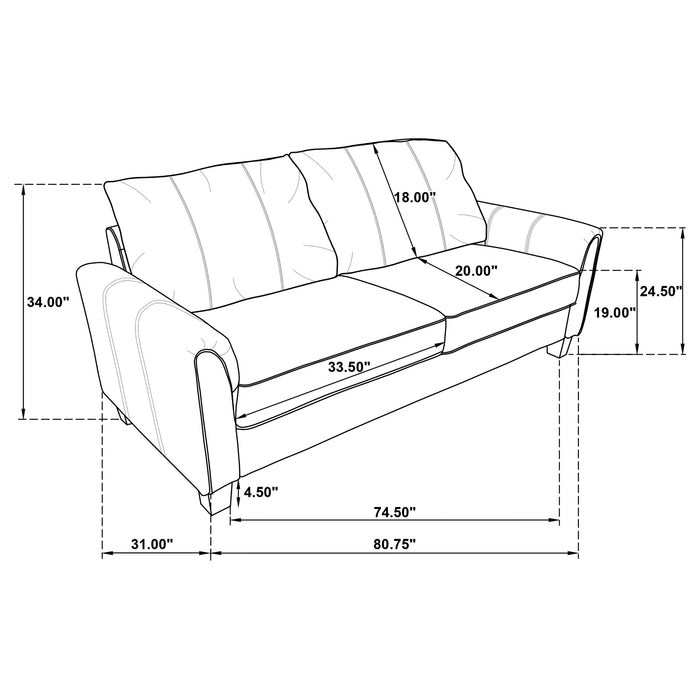 Davis  2-piece Upholstered Rolled Arm Sofa Grey