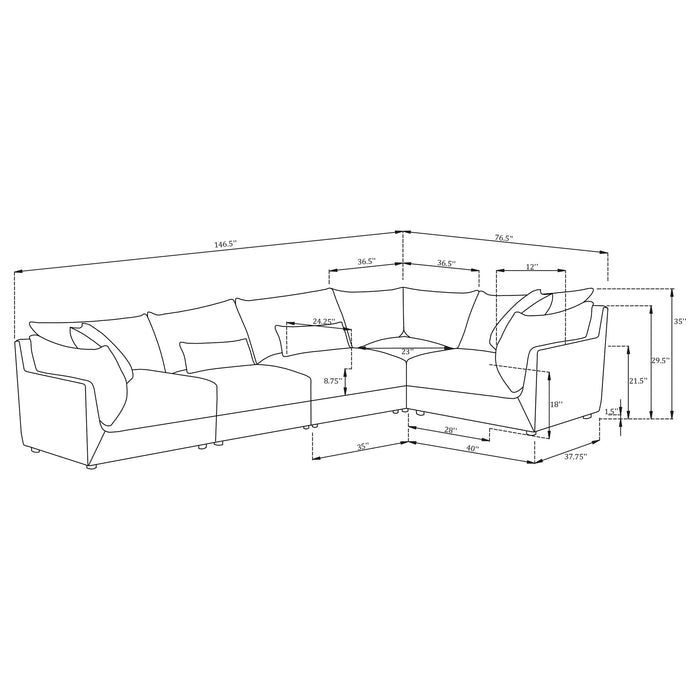 Sasha 5-piece Upholstered Modular Sectional Sofa Barely Black