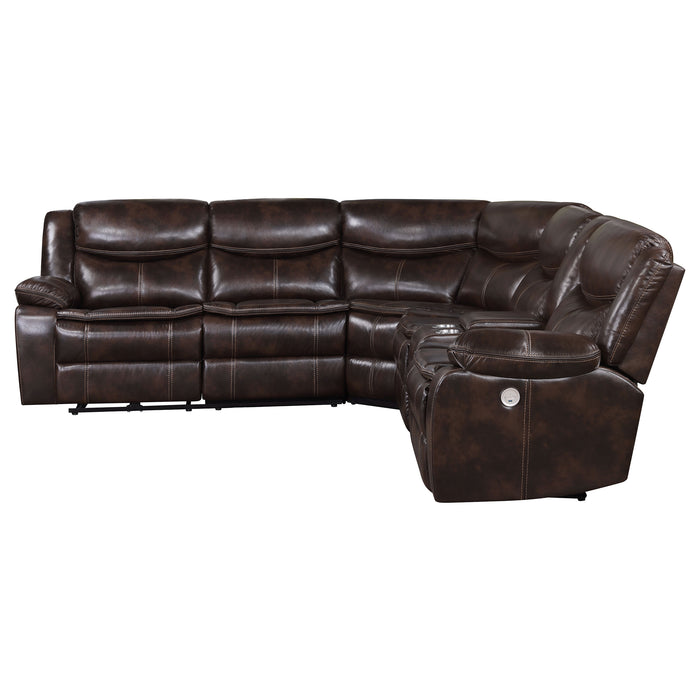 Sycamore Upholstered Power Reclining Sectional Sofa Dark Brown
