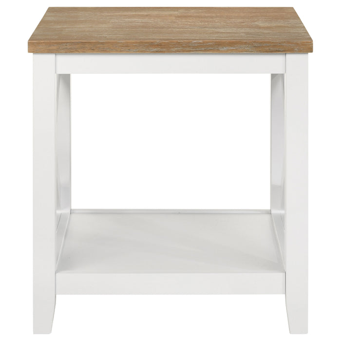 Maisy Square Wooden End Table With Shelf Brown and White