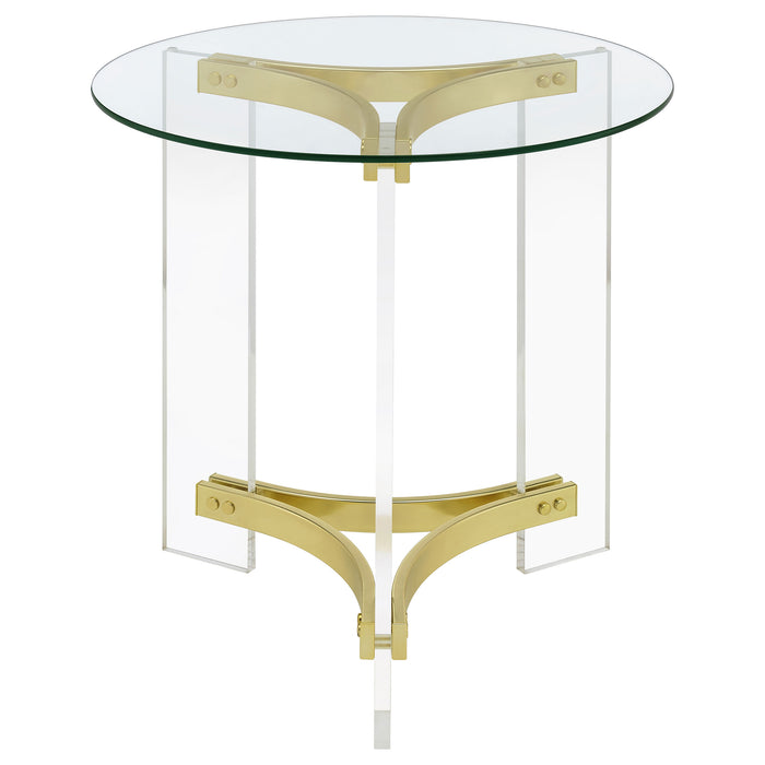 Janessa Round Glass Top End Table With Acrylic Legs Clear and Matte Brass