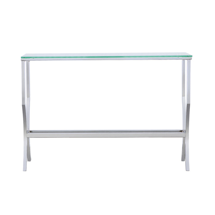 Saide Rectangular Sofa Table with Mirrored Shelf Chrome