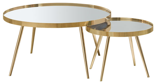 Kaelyn 2-piece Round Mirror Top Nesting Coffee Table Gold
