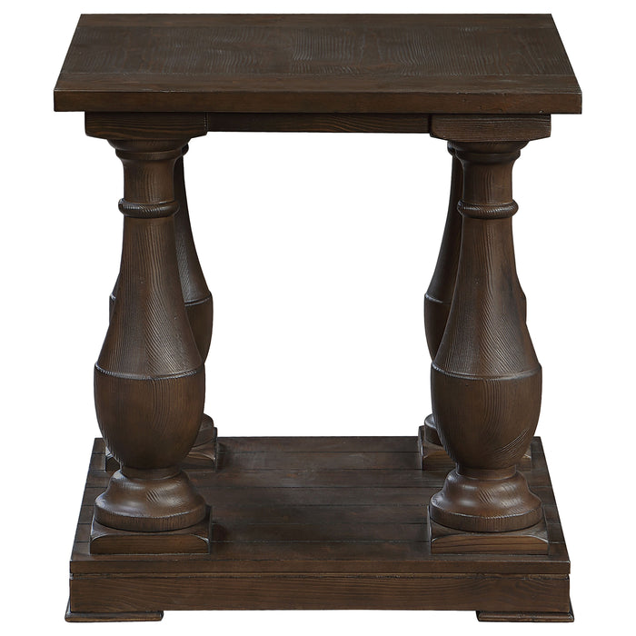 Walden Rectangular End Table with Turned Legs and Floor Shelf Coffee