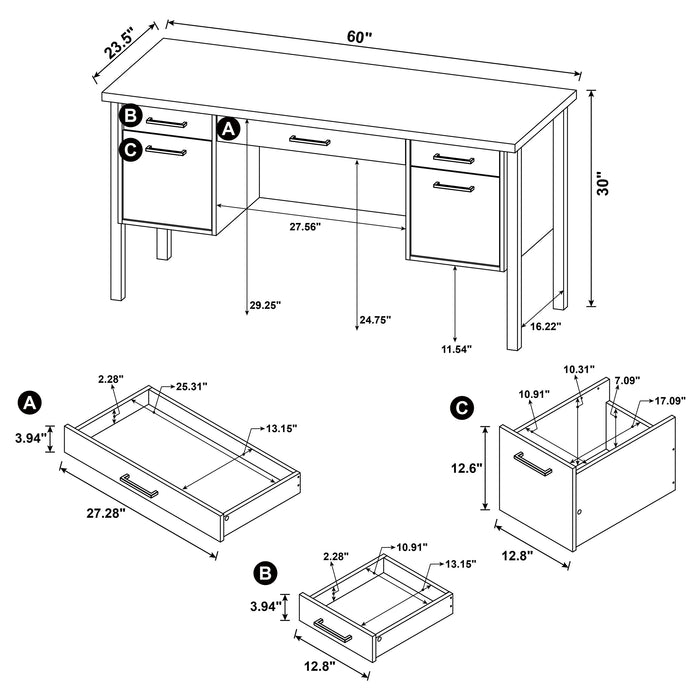 Samson 4-drawer Office Desk Weathered Oak
