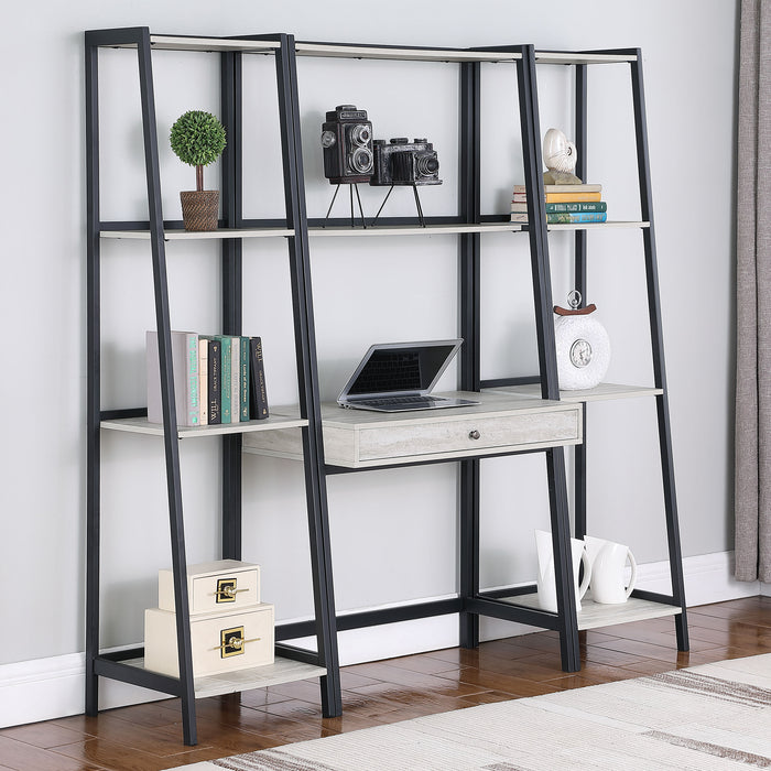 Pinckard 4-shelf Ladder Bookcase Grey Stone and Black