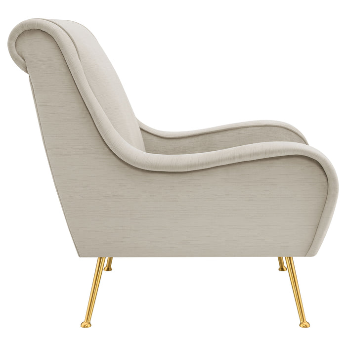 Ricci Upholstered Saddle Arms Accent Chair Stone and Gold