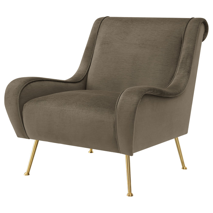 Ricci Upholstered Saddle Arms Accent Chair Truffle and Gold
