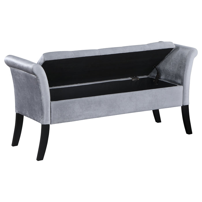 Farrah Upholstered Rolled Arms Storage Bench Silver and Black