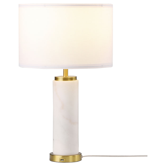 Lucius Drum Shade Bedside Table Lamp White and Gold