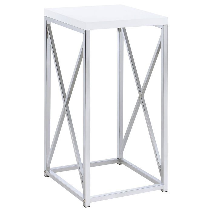 Edmund Accent Table with X-cross Glossy White and Chrome