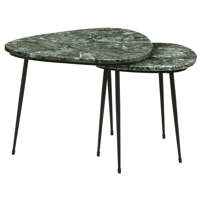 Tobias 2-piece Triangular Marble Top Nesting Table Green and Black