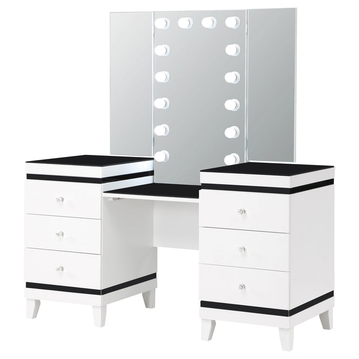 Talei 6-drawer Vanity Set with Hollywood Lighting Black and White