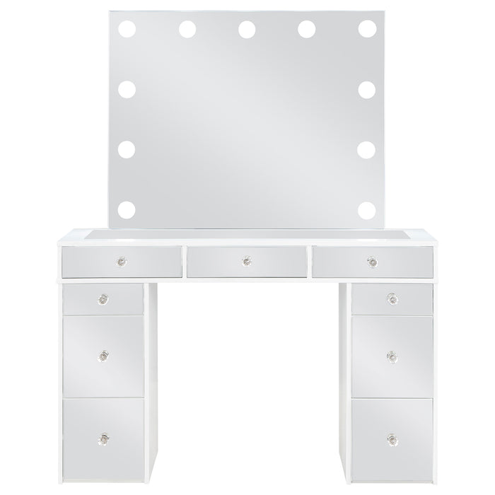 Regina 3-piece Makeup Vanity Table Set Hollywood Lighting White and Mirror