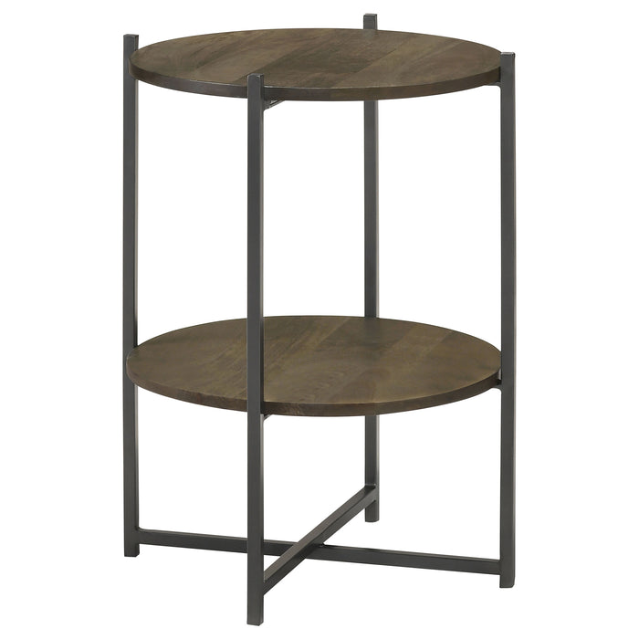 Axel Round Accent Table with Open Shelf Natural and Gunmetal