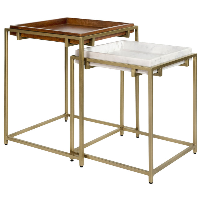 Bolden 2-Piece Square Nesting Table With Recessed Top Gold