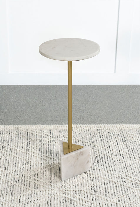 Fulcher Round Metal Side Table White and Gold