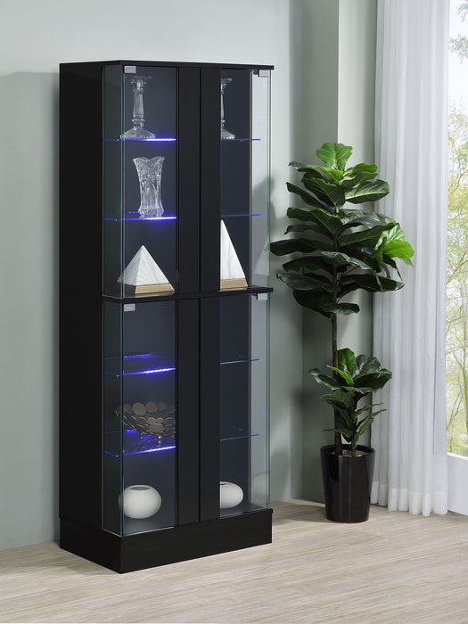 Cabra Display Case Curio Cabinet with Glass Shelves and LED Lighting Black High Gloss