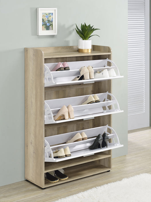Denia 3-tier Shoe Storage Cabinet Antique Pine and White