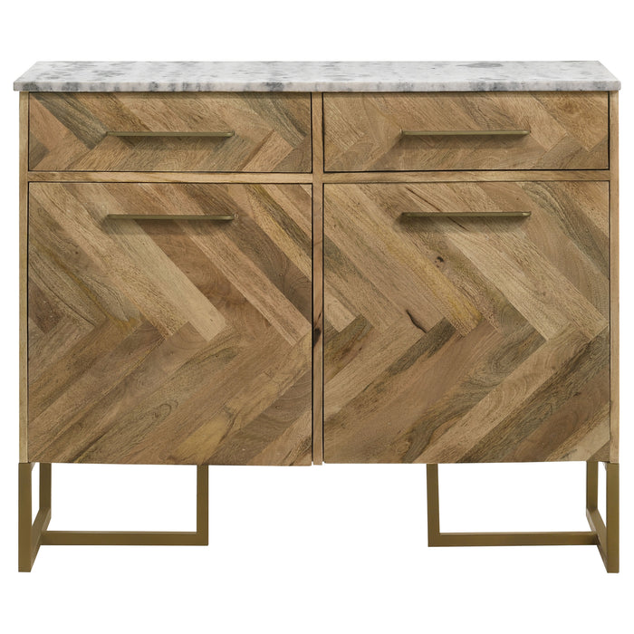 Keaton 2-door Accent Cabinet with Marble Top Natural and Antique Gold